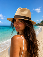 Classic Panama Hat - Beige with Brown Band