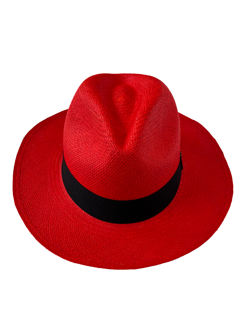 Classic Panama Hat - Red with Black Band