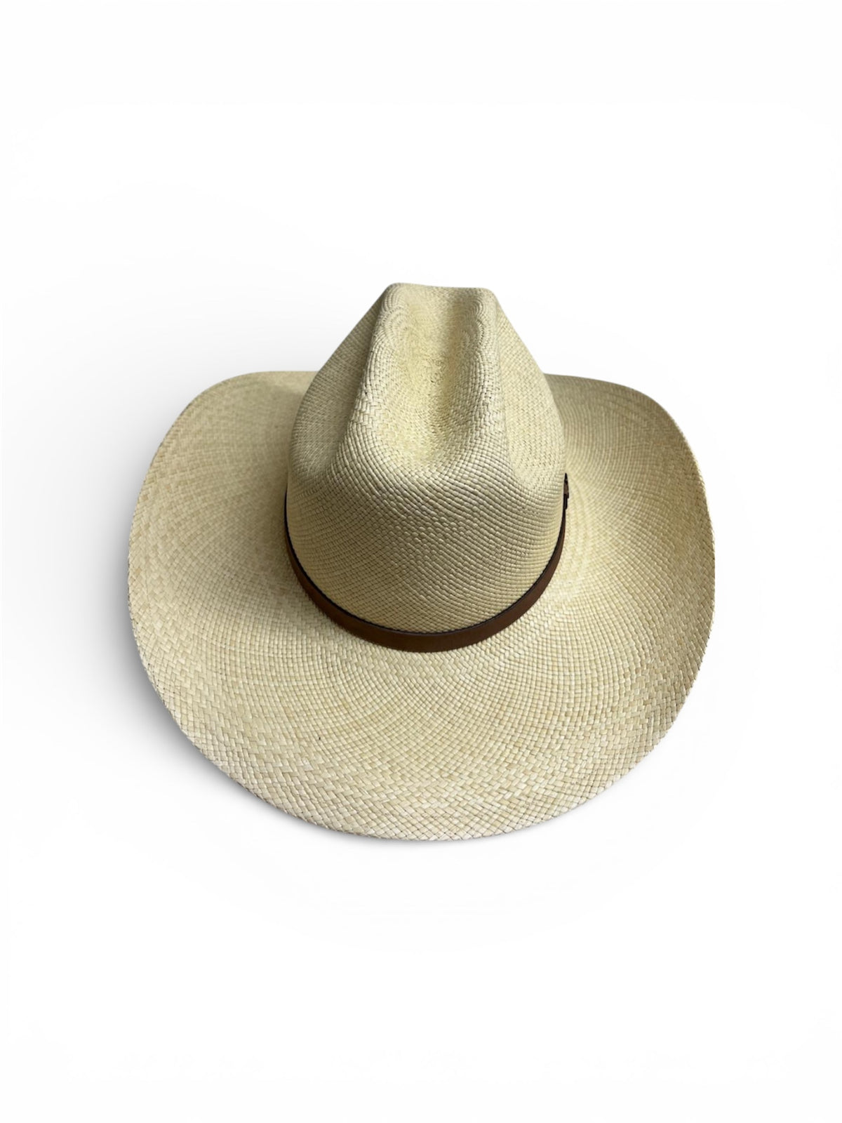 Cowboy Panama Hat - Natural with Brown Leather Band