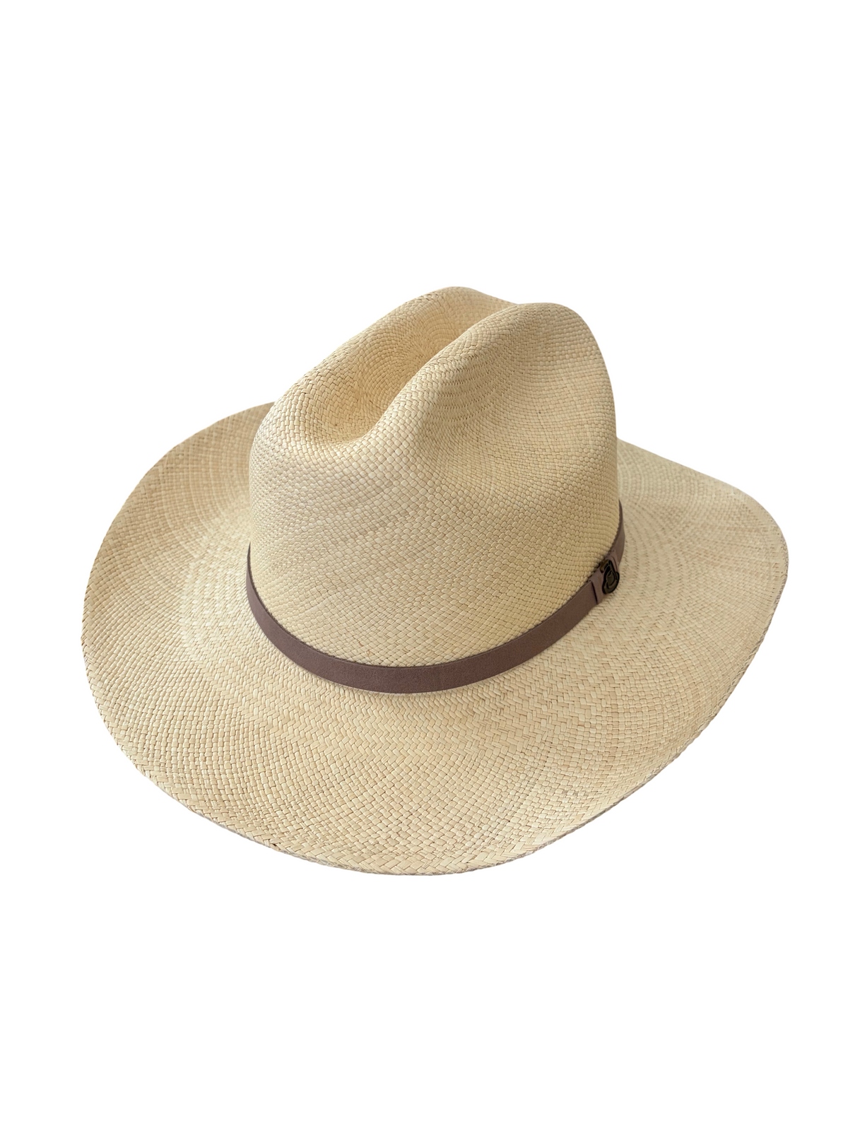 Cowboy Panama Hat - Natural with Brown Leather Band