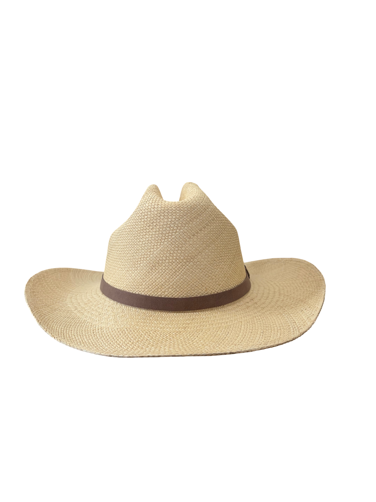 Cowboy Panama Hat - Natural with Brown Leather Band
