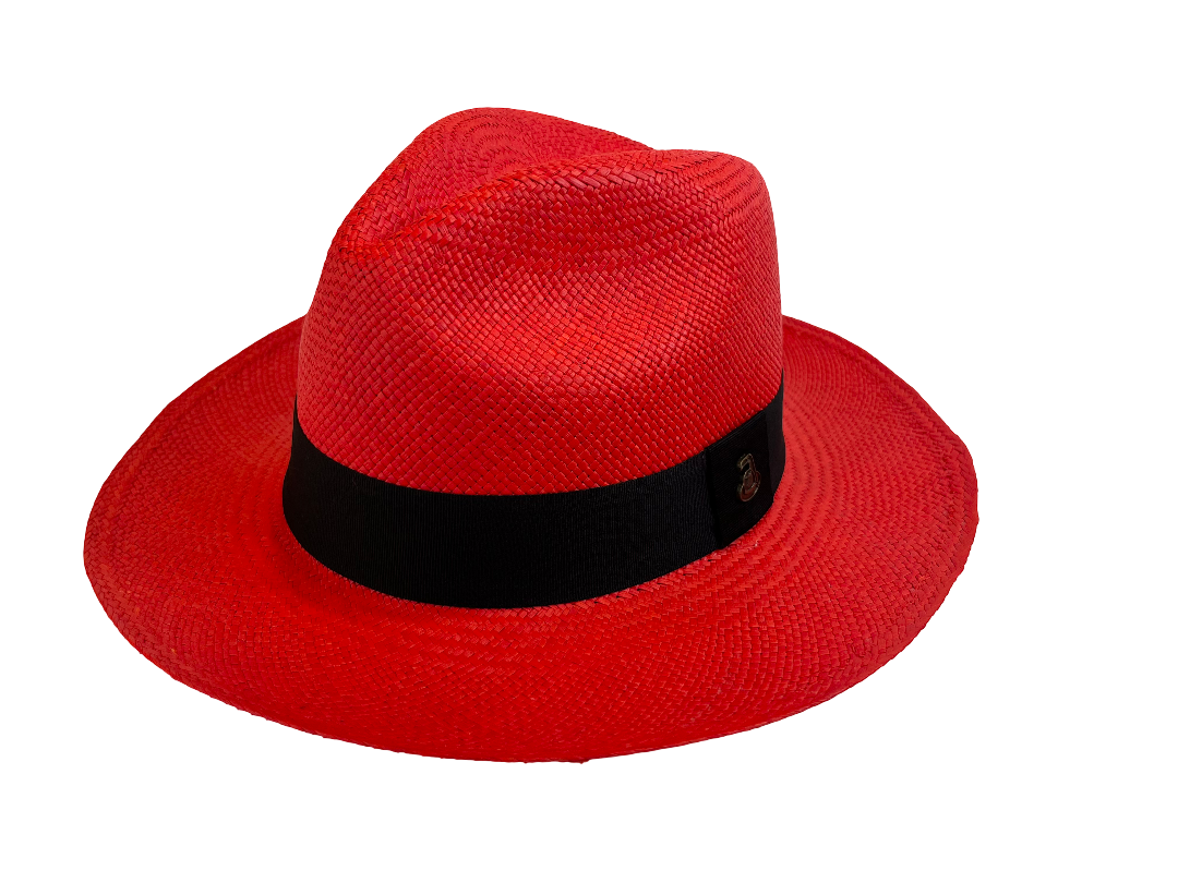Classic Panama Hat - Red with Black Band