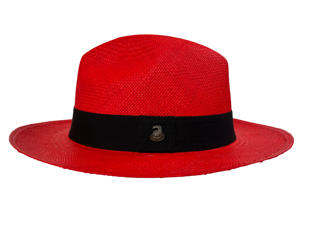 Classic Panama Hat - Red with Black Band