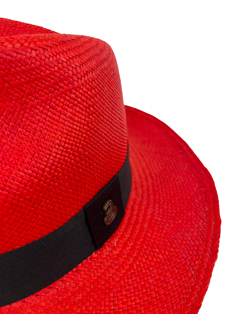 Classic Panama Hat - Red with Black Band